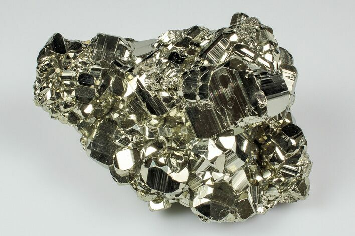 Gleaming, Striated Pyrite Crystal Cluster - Peru #195742